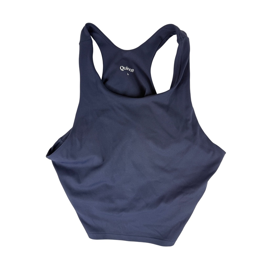 Quince Ultra-Form High-Neck Cropped Tank Womens Large Deep Navy Racerback Active
